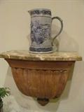 Salt Glaze Tankard and Italian Wooden Carved Corbel