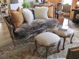 19th Century Gilt Italian Sofa and Pair of Italian Ottomans