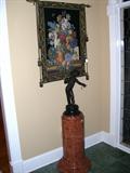 French Tapestry, Spelter Boy Statue, Marble Pedestal
