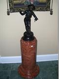 Spelter Boy Statue, Italian Marble Pedestal