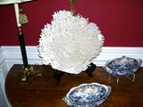 Large Coral Piece and Pr. of Flow Blue Tureens