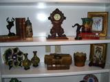 Bronzes, Black Forest Clock, Majolica Oyster Plate, Majolica Pitcher, Pr. of Antique Closinne Vases
