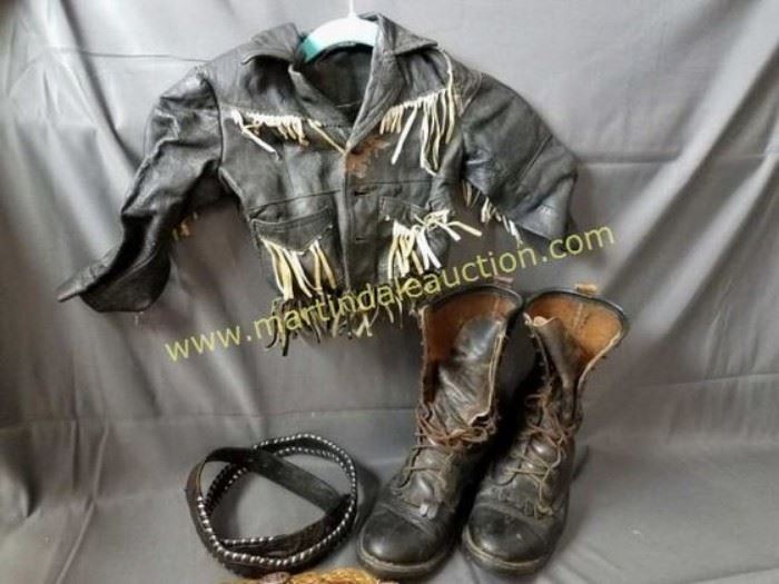 children leather jacket, adult boots, western decor