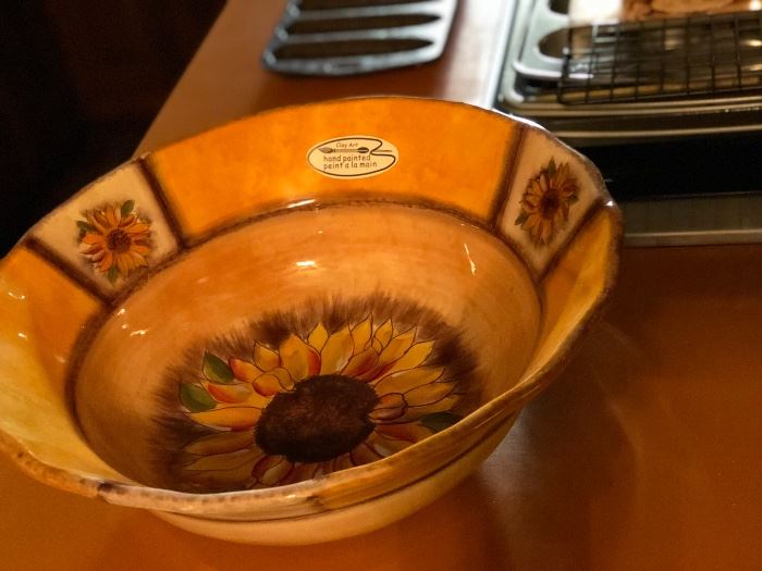 Hand-Paninted large sunflower bowl.