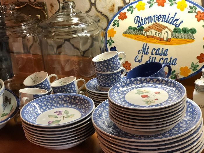 Beautiful blue floral dishware...service for 8.