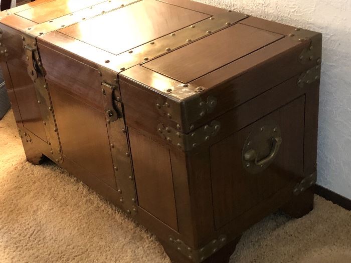 Exceptional camphor wood chest w/engraved brass fittings.  Would make a great side table!