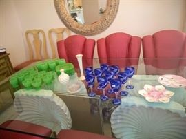 Jadeite and cobalt and oyster plates