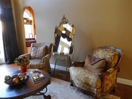 Broyhill  stripe  chair,easel  stand  only  (not  the  mirror),  also  the  Broyhill  floral  chair- as  shown
