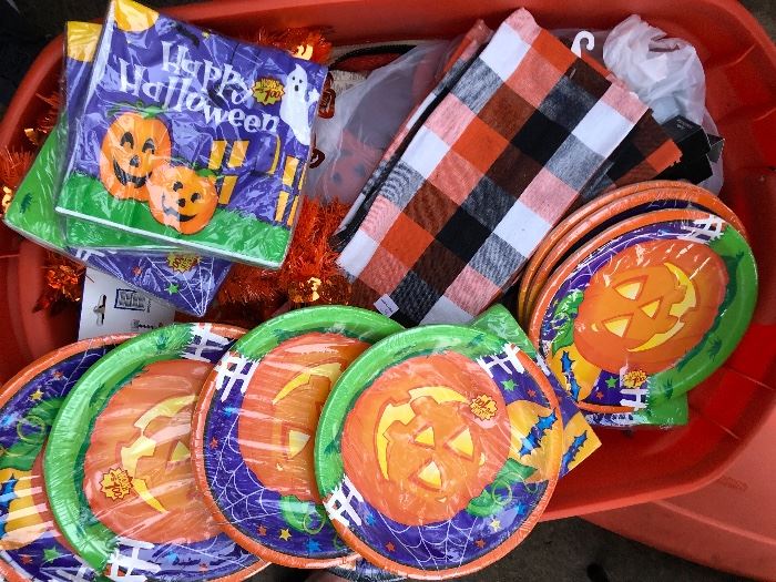 Brand new never opened holiday plates and napkins matching Christmas Halloween Easter Valentines every holiday