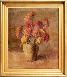 LEON SHULMAN GASPARD (RUSSIAN/AMERICAN, 1882-1964), OIL ON CANVAS, LOVELY STILL LIFE WITH ORANGE AND YELLOW FLOWERS Item #: 91496