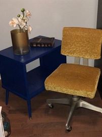 Cool blue side table, fantastic plush office chair