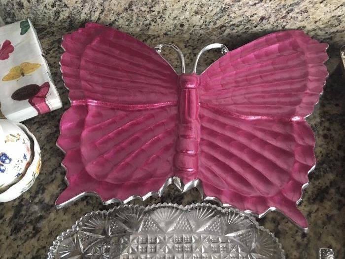 Interesting butterfly enamel tray.