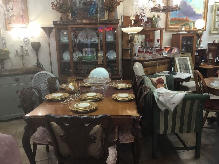 Italian Style 1940’s Table, 6 Chairs with 2 leafs & matching China Cabinet with Cedar Drawers