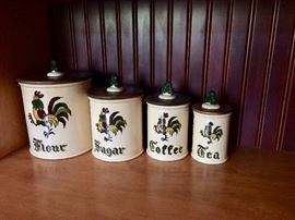 Metlox California Poppytail Green Rooster canister set