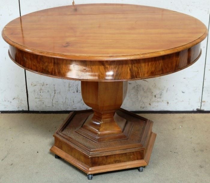 Modern History burled drum table