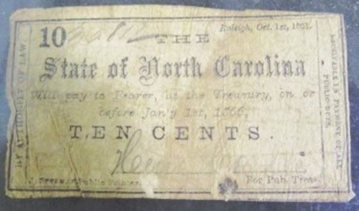 North Carolina Civil War 10 cent note 