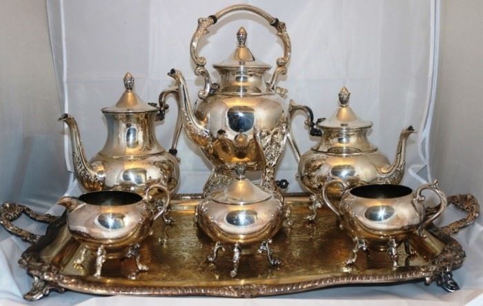 Seven piece silver tea service