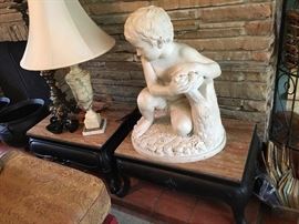 Marble sculpture, Boy with Bird's Nest, signed.