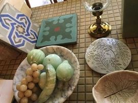 encaustic tile, marble fruit with bowl, mcm pottery