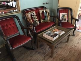 Parlor set, mid-century /asian coffee table, vintage House Beautiful, Home and Garden large format magazines, 1940's through 1970's