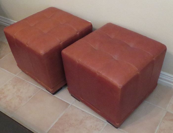 Leather ottomans by Randall Allan