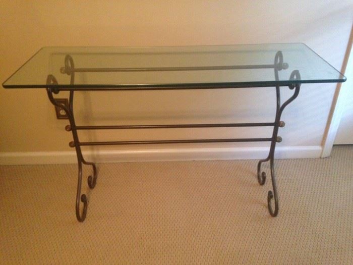 Glass top Sofa table with rod iron base