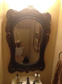 Vanity Mirror with Ornate Black Wood Frame and beveled glass