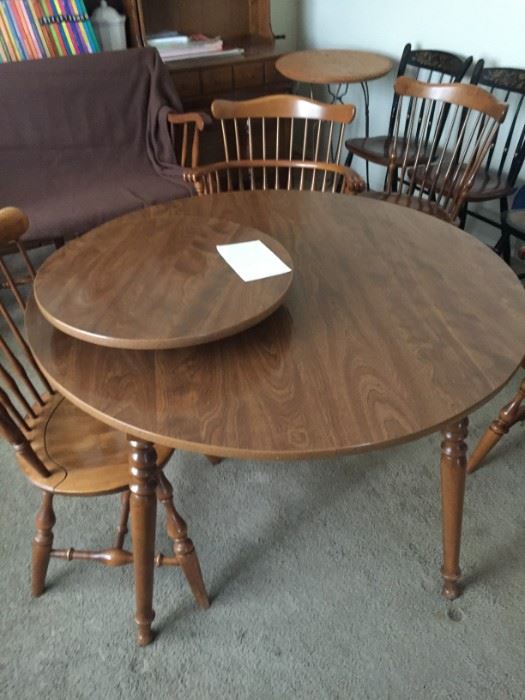Vintage Mid Century Ethan Allen Round Table and Chairs X 6 Rare Barrel  Back chairs Tub chairs, excellent condition with Lazy Susan
