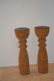 These unique and beautiful floor candle holders will light up your space with a warm glow. A rare find, must have. Details: Size: Height 28 ¼”; width 8 ¼”