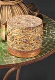 triple layer lacquer and jeweled crystal and mica inlaid box from Burma late 18th early 19th c. 