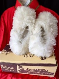 Vintage Fuzzy slippers in original box and red vintage jacket
