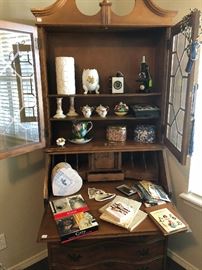 Vintage Maple Secretary, Decoratives, Bookmarkers, Brownie Camera, Vintage Microscope 