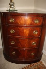 Half moon, mahogany 4 drawer chest (one of two)