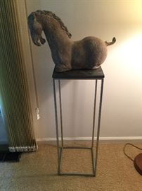 Slate top w/chrome base display/plant stand and concrete horse