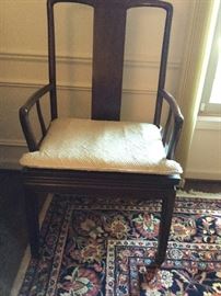 One of two Henredon arm chairs w/removable cushion.  Seat exposed is cane, exquisite. 