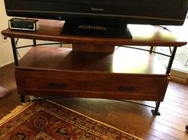 Wood TV stand w/metal accents and bottom drawer