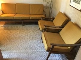 Slat couch and chairs w/cushions - mid century at it's best!!!