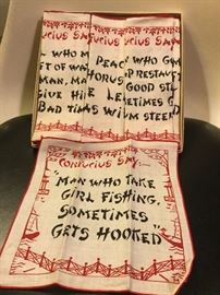 Set of seven “Confucius Say” bar linens 