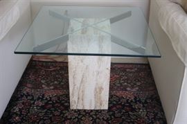 Hollow marble stand with glass top end table.