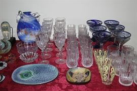 Hand blown glass. Stemware, hand blown martini stems. Mid century pottery.
