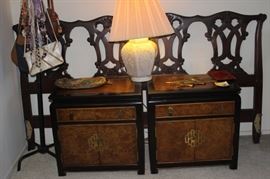 Matching Century night stands, king size headboard, table lamp and ladies purses.