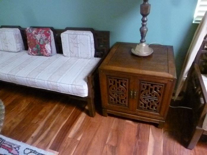 Chinese carved 2 door cabinet and Asian style sofa 