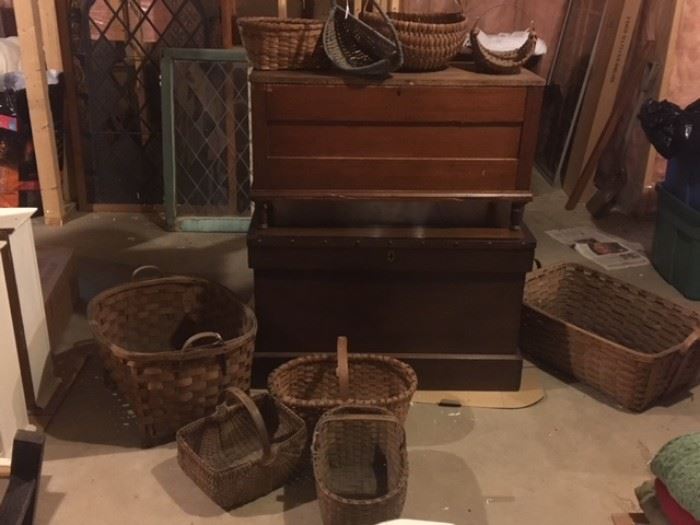2 Walnut Blanket Chests and Baskets