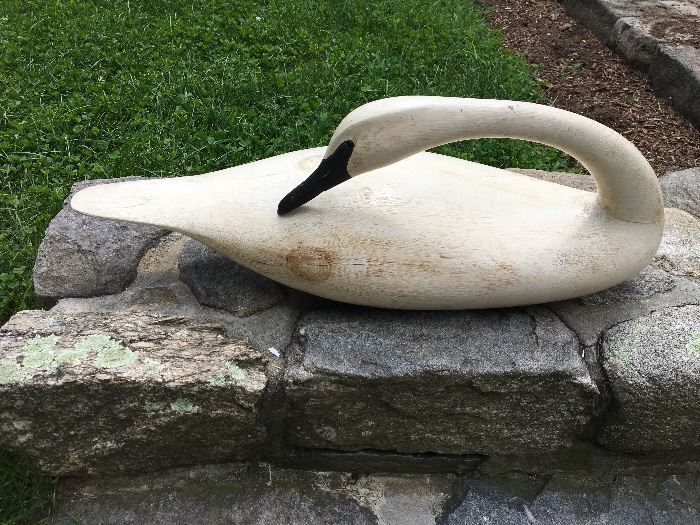 Wood carved Swan with artist marking 