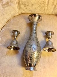 Vase, bells and candle sticks 