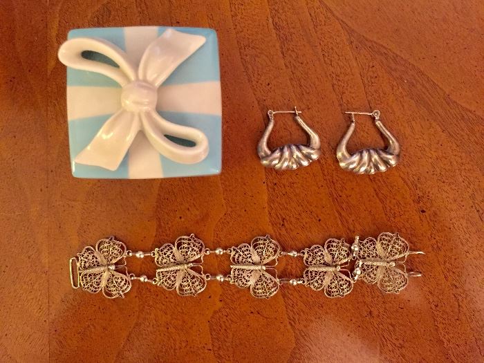 Tiffany box, Chinese filigree silver butterfly bracelet