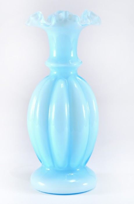 Lot 7:  Blue Opalescent Melon Shape Vase