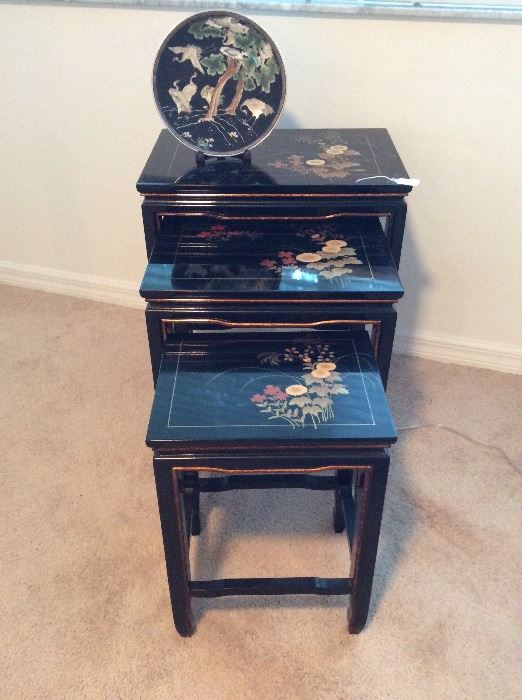 Black Lacquered Oriental Nesting Tables....