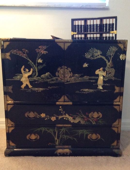 Antique Chest with Drawers, hand painted, mother of pearl relief....
