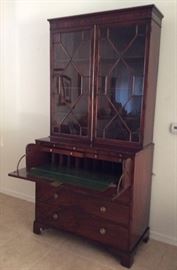 Mahogany Antique Secretary Desk, 13 Pane Hutch....